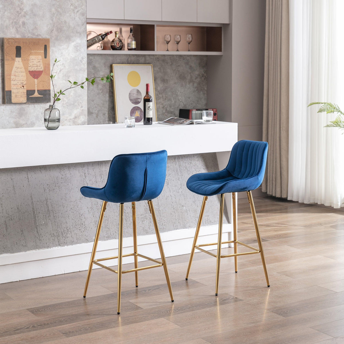 26 Inch Set of 2 Velvet Bar Stools with Steel Frame
