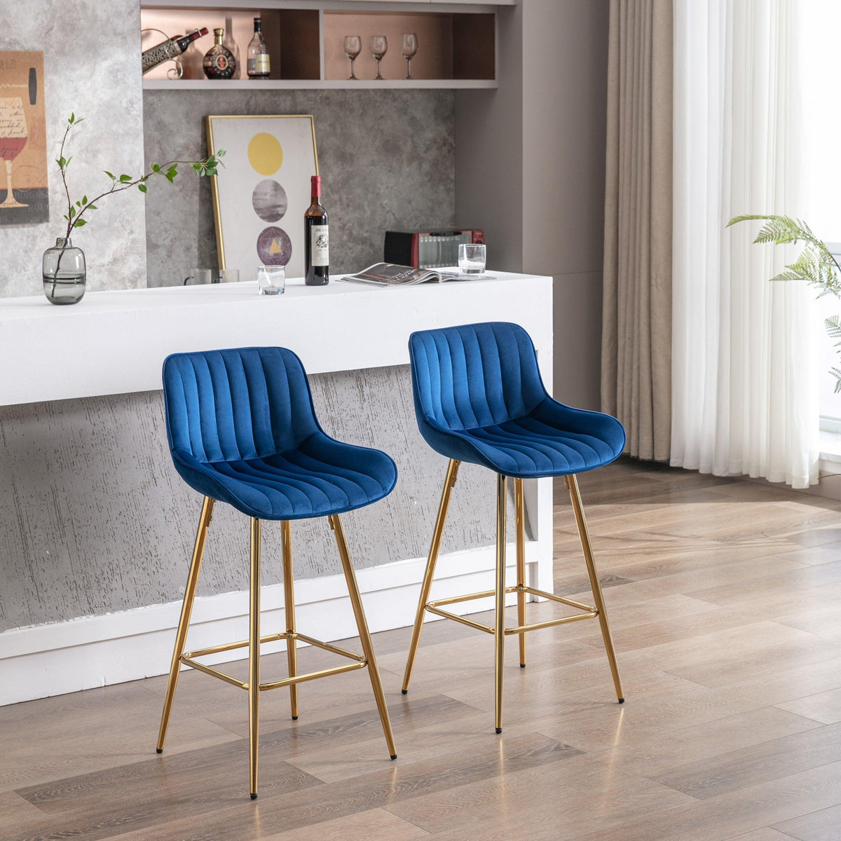26 Inch Set of 2 Velvet Bar Stools with Steel Frame