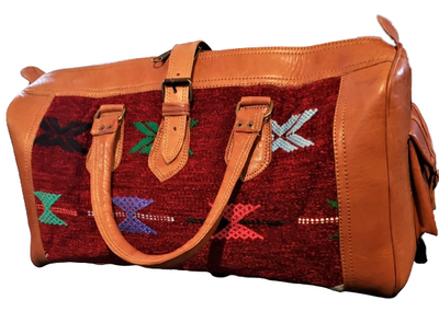 Red Kilim and Leather Travel Bag
