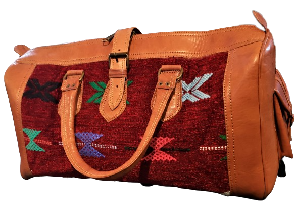Red Kilim and Leather Travel Bag