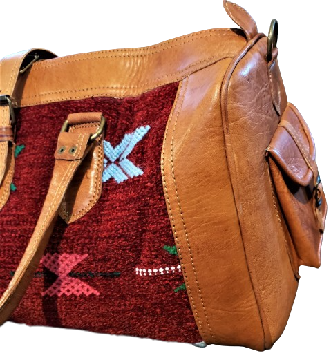 Red Kilim and Leather Travel Bag