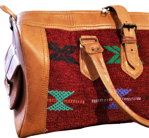 Red Kilim and Leather Travel Bag