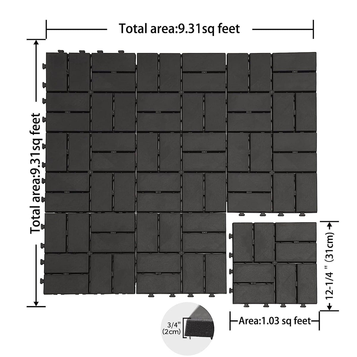 Patio Interlocking Deck Tiles - Gray (Pack of 44)
