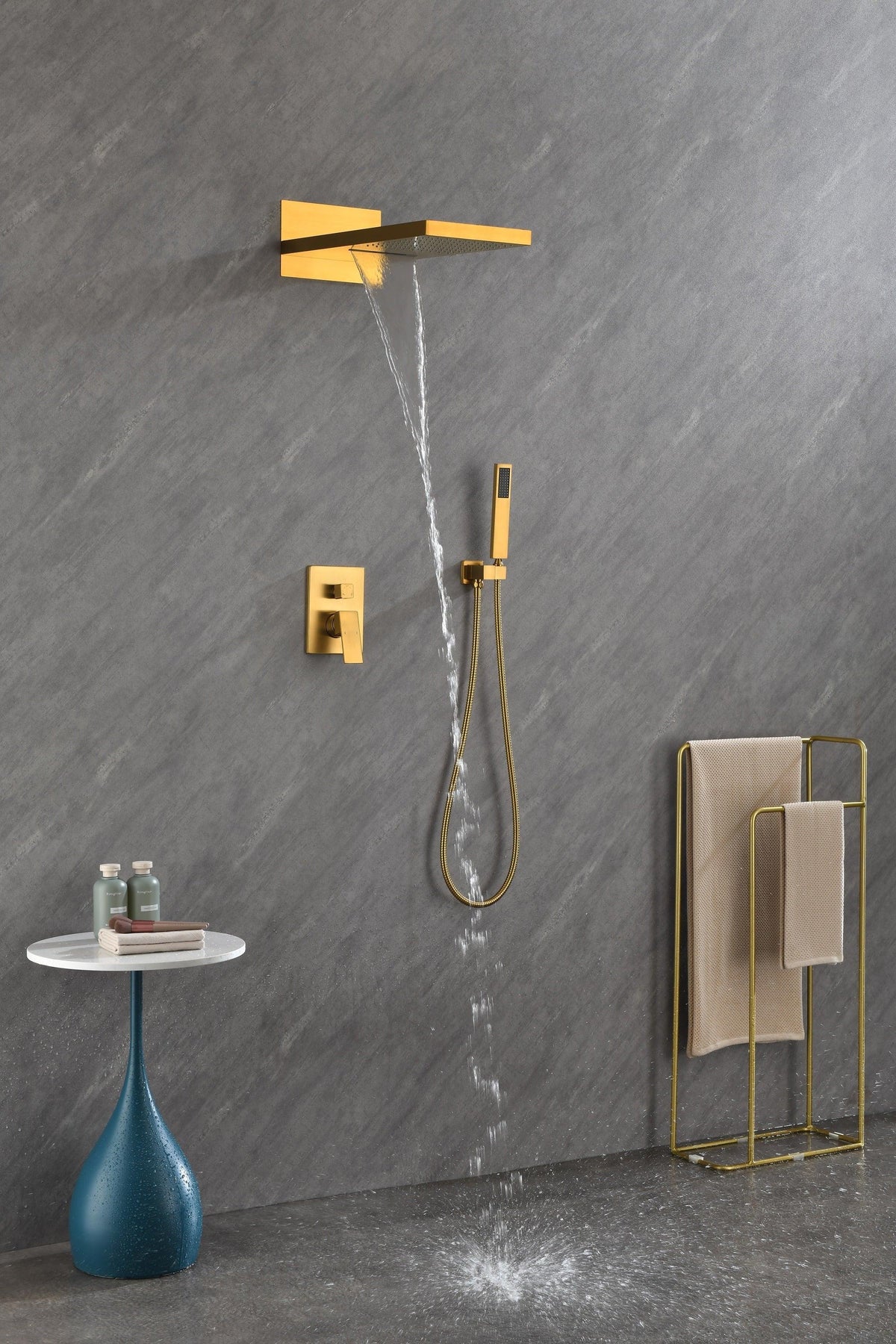Waterfall Rainfall Shower System with Handheld Shower