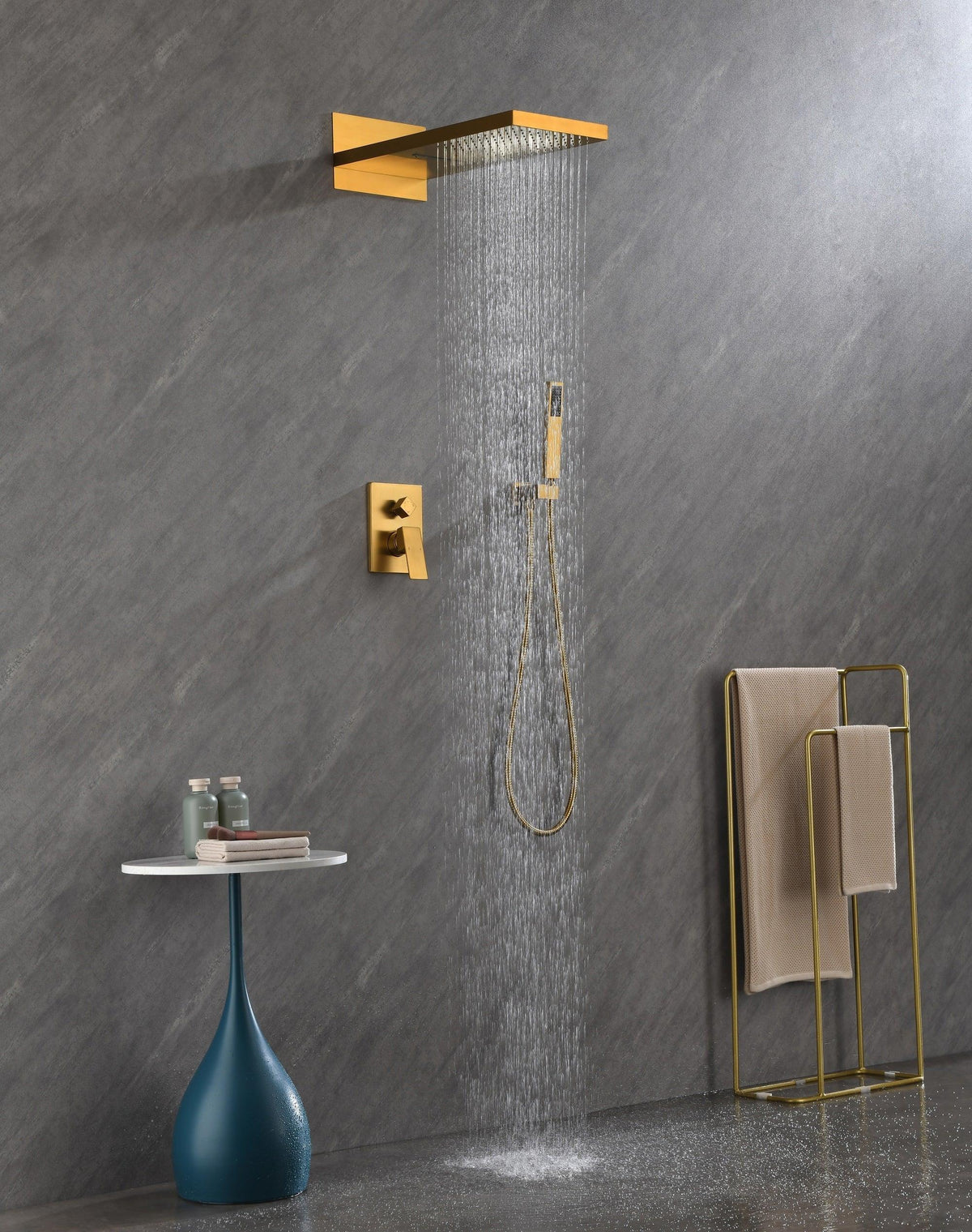 Waterfall Rainfall Shower System with Handheld Shower