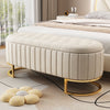 Elegant Upholstered Velvet Storage Ottoman - Beige