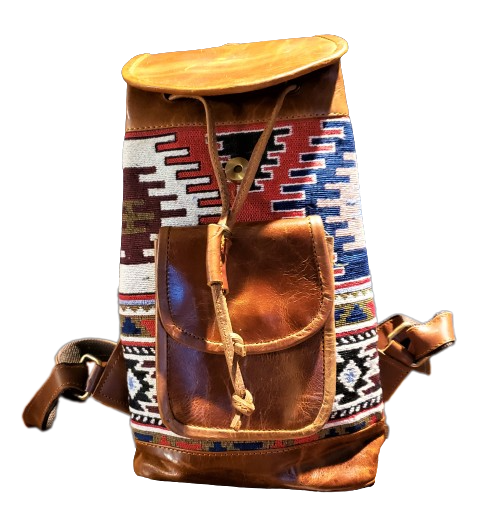 Leather and Jacquard Backpack Purse