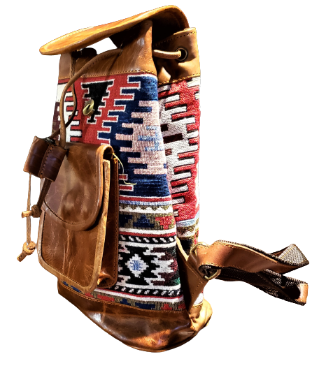 Leather and Jacquard Backpack Purse