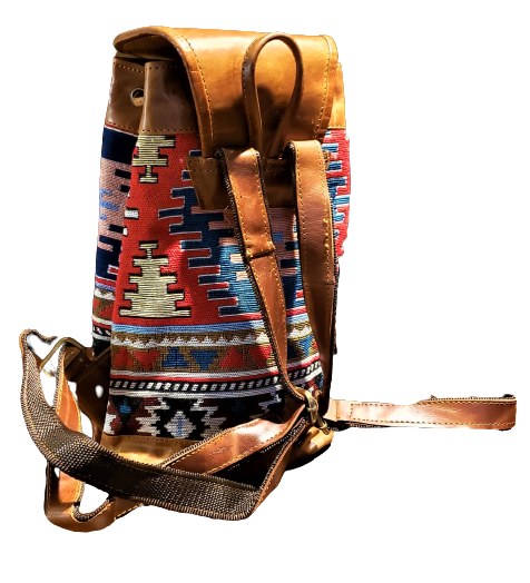 Leather and Jacquard Backpack Purse