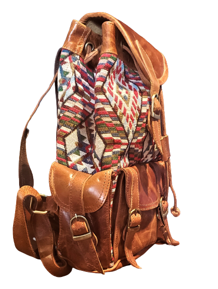 Leather & Jacquard Backpack Handbag