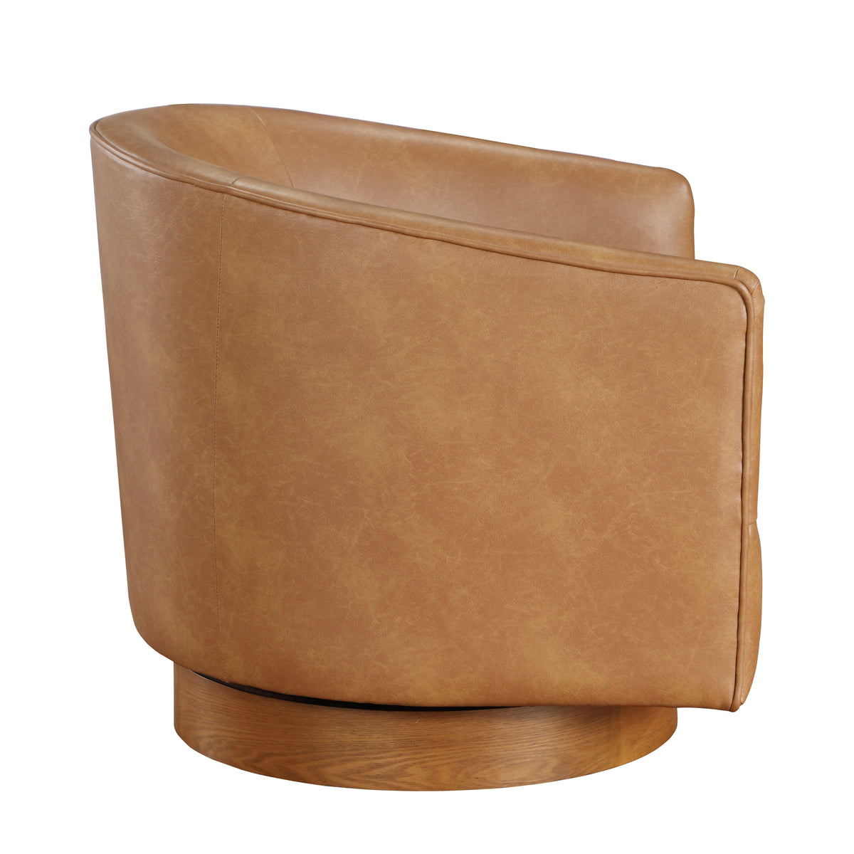 Maisy Saddle Faux Leather Wood Base Barrel Swivel Chair