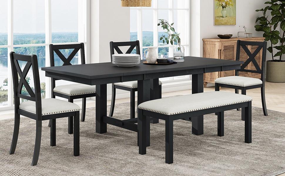TOPMAX Farmhouse 82-Inch 6-Piece Extendable Dining Set