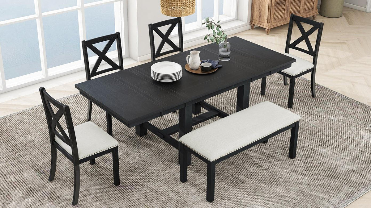TOPMAX Farmhouse 82-Inch 6-Piece Extendable Dining Set