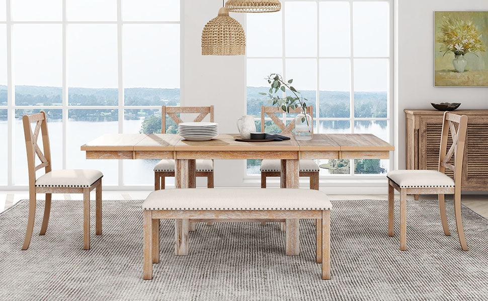TOPMAX Farmhouse 82-Inch 6-Piece Extendable Dining Set