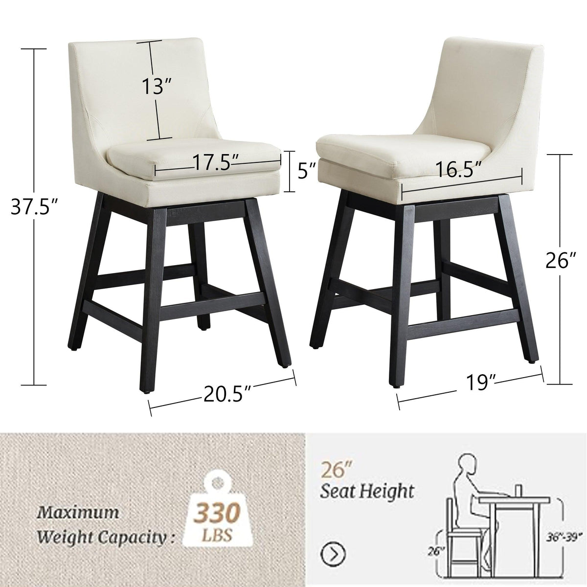 Upholstered Swivel Bar Stools Set of 2