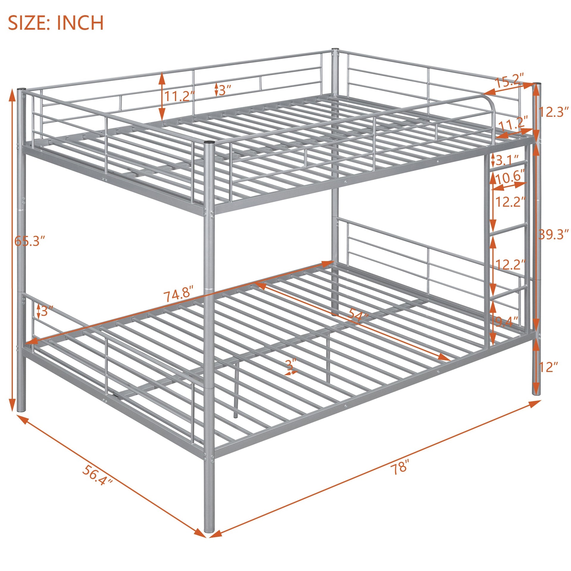 Full Over Full Metal Bunk Bed in Silver