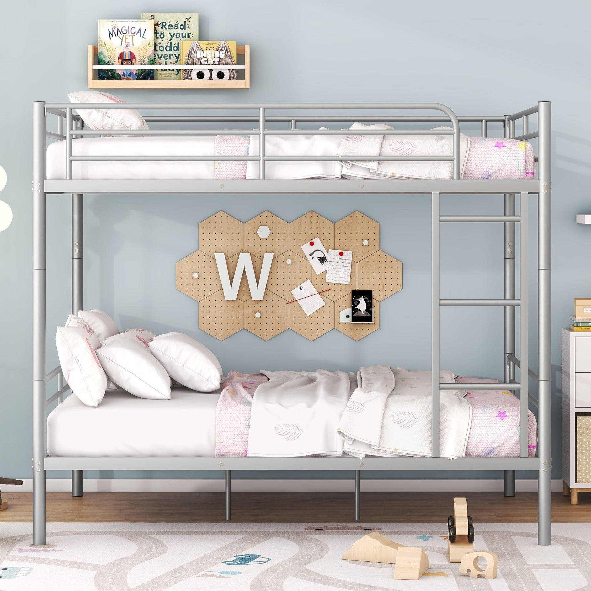 Full Over Full Metal Bunk Bed in Silver