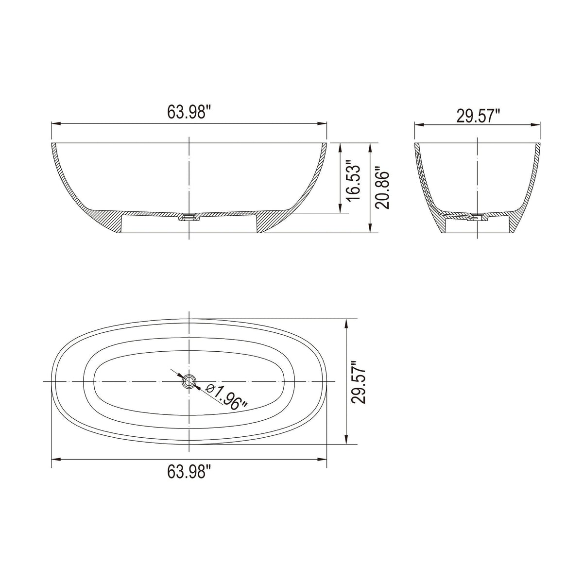 64 Inch Transparent Freestanding Bathtub
