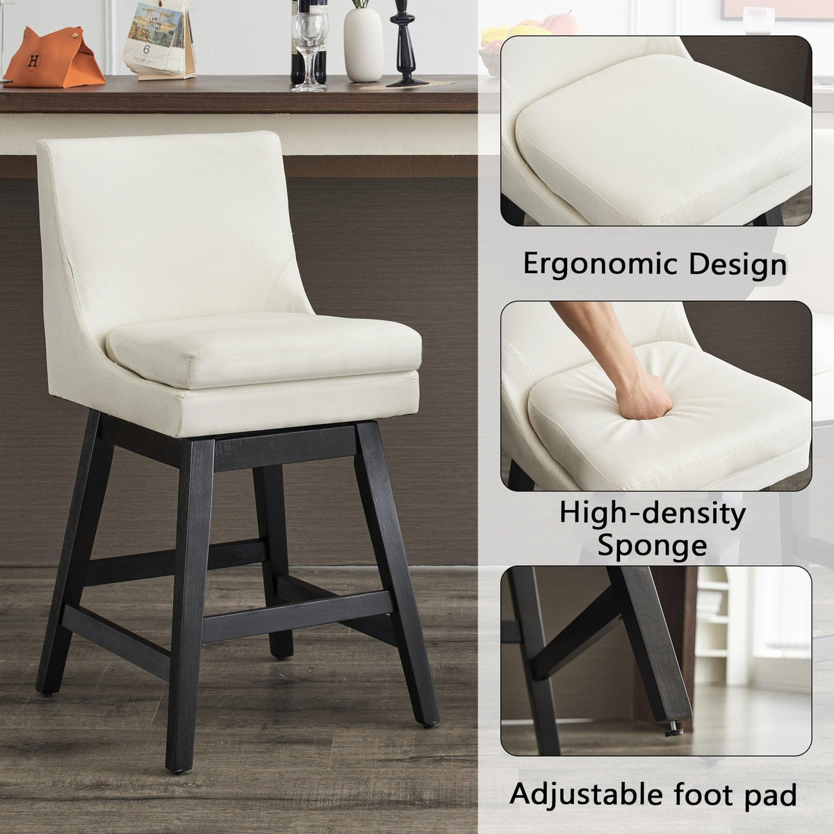Upholstered Swivel Bar Stools Set of 2