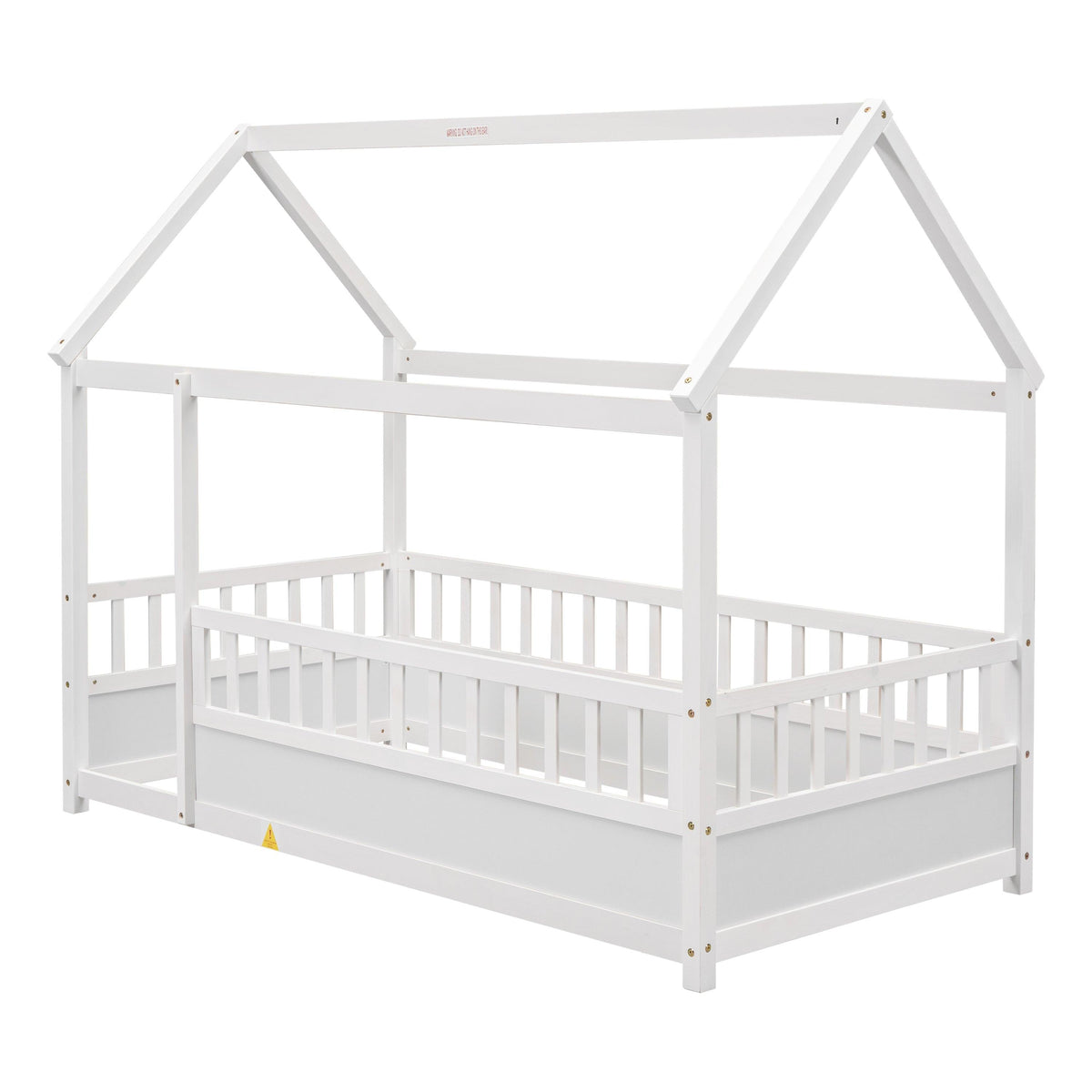 Twin Size Floor Wooden Bed with House Roof Frame