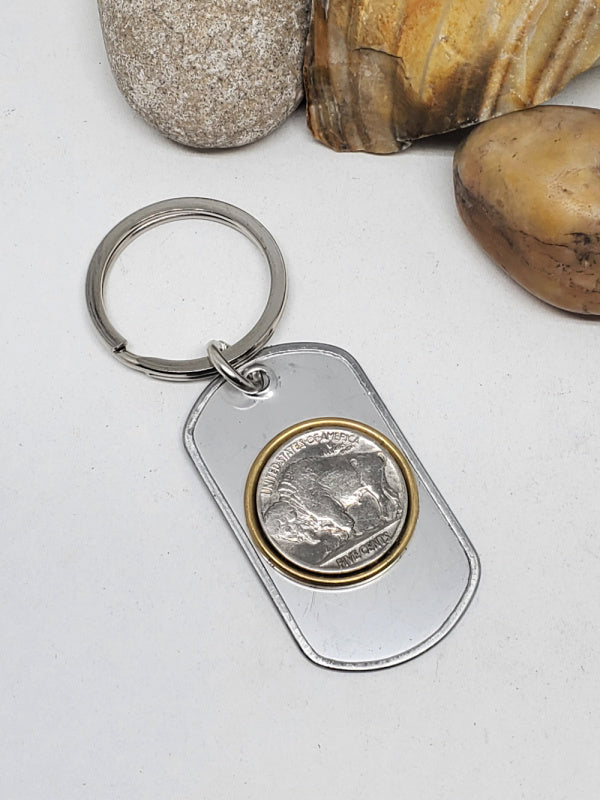 Buffalo Nickel Coin Stainless Steel Dog Tag Key Ring
