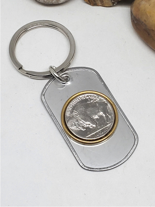 Buffalo Nickel Coin Stainless Steel Dog Tag Key Ring