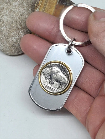 Buffalo Nickel Coin Stainless Steel Dog Tag Key Ring