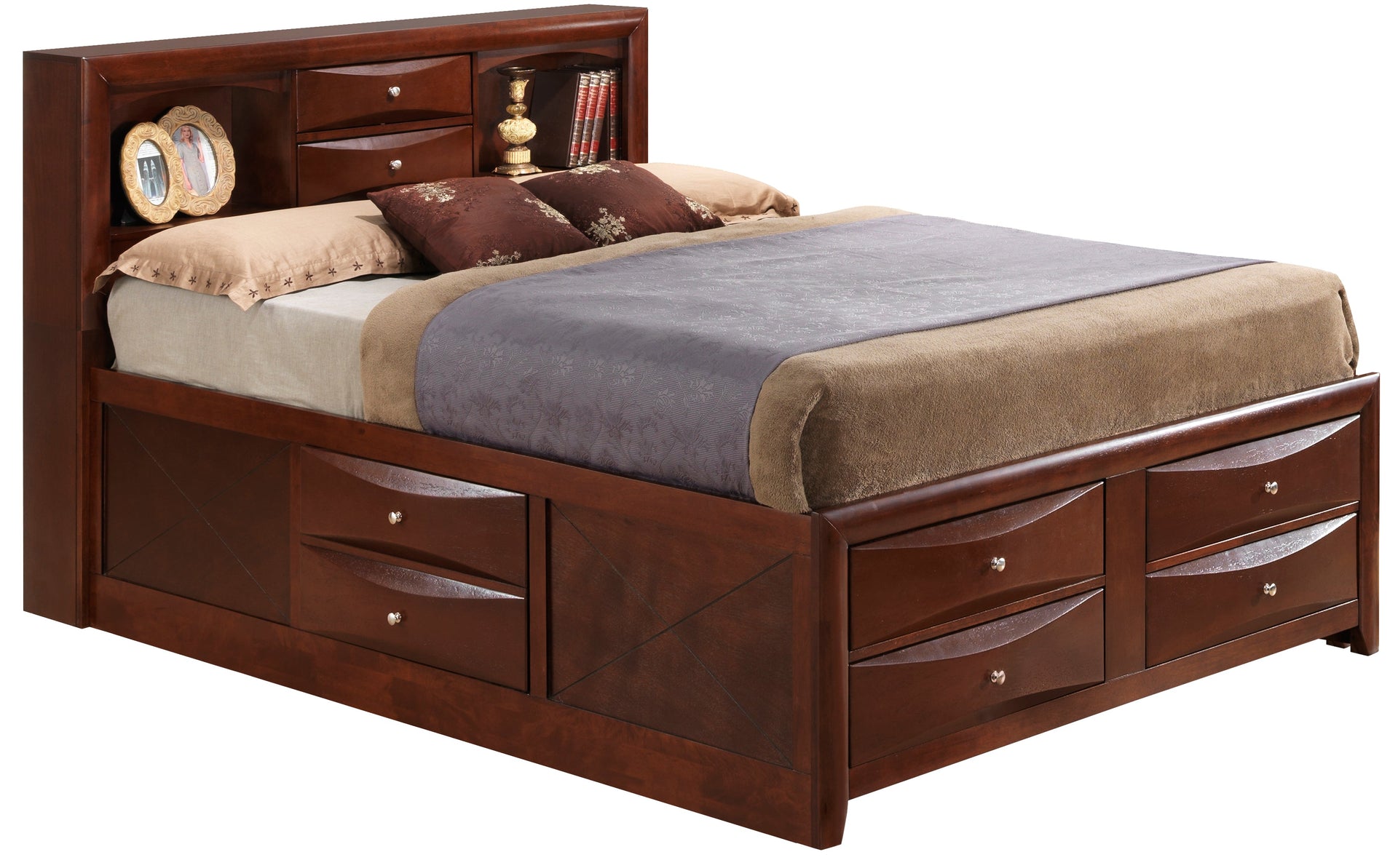 Spacious Cherry Finish King Storage Bed