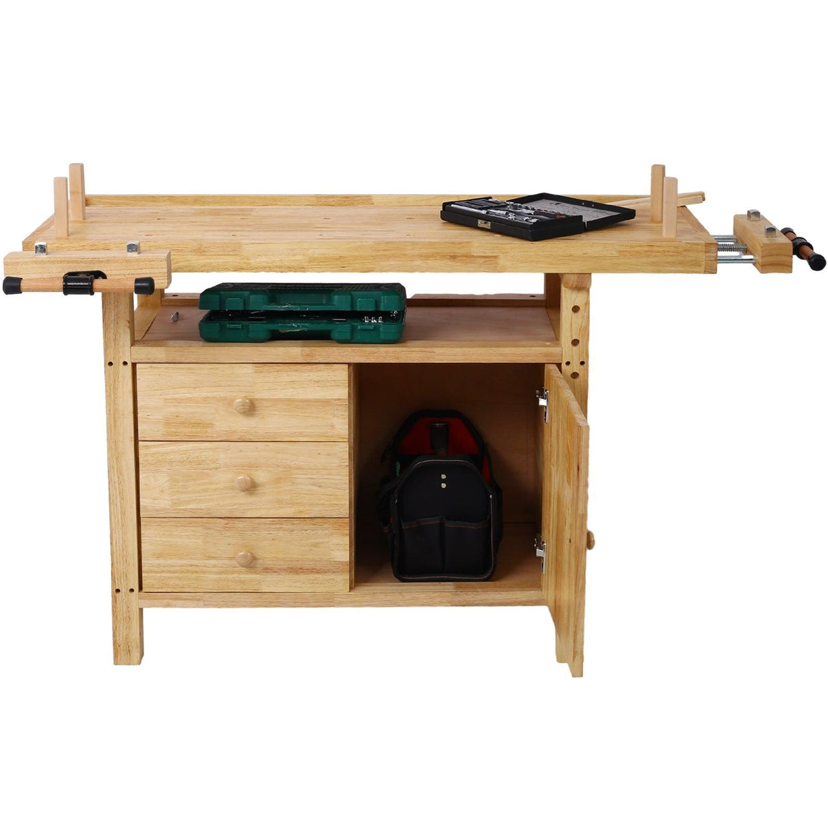 Wood Workbench - Heavy-Duty Wooden Workbench with Vise