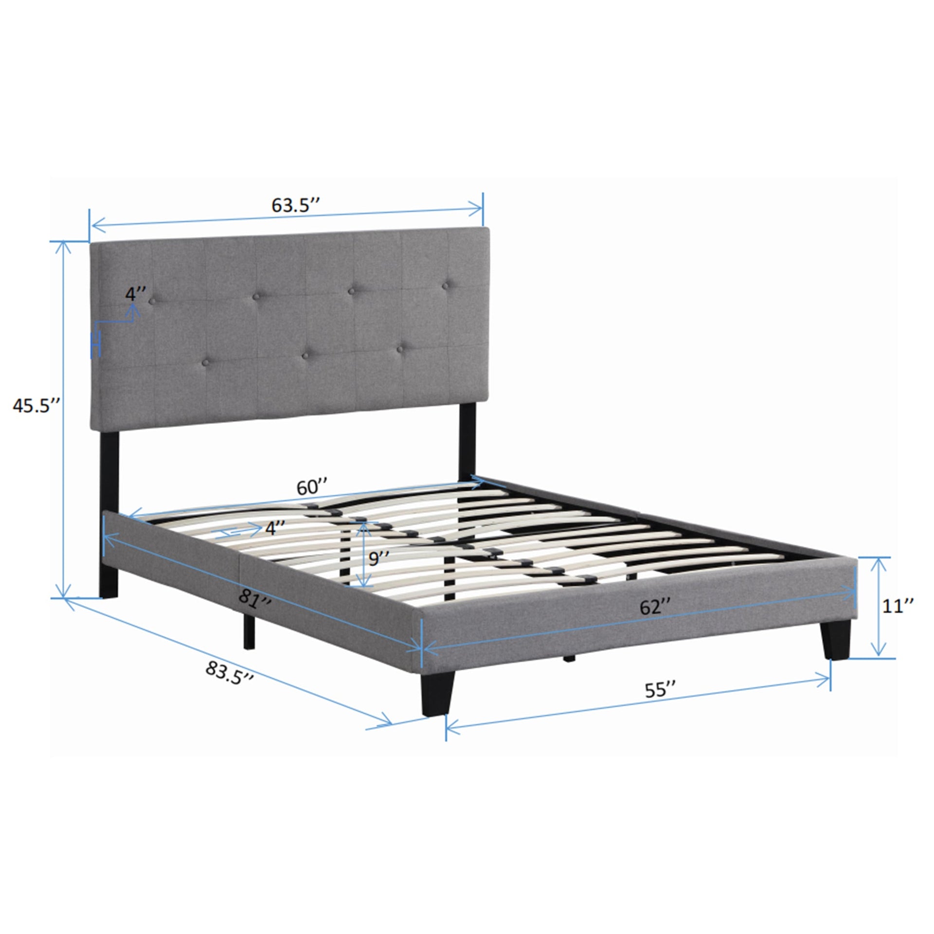 Queen Size Upholstered Platform Bed Frame with Button Tufted