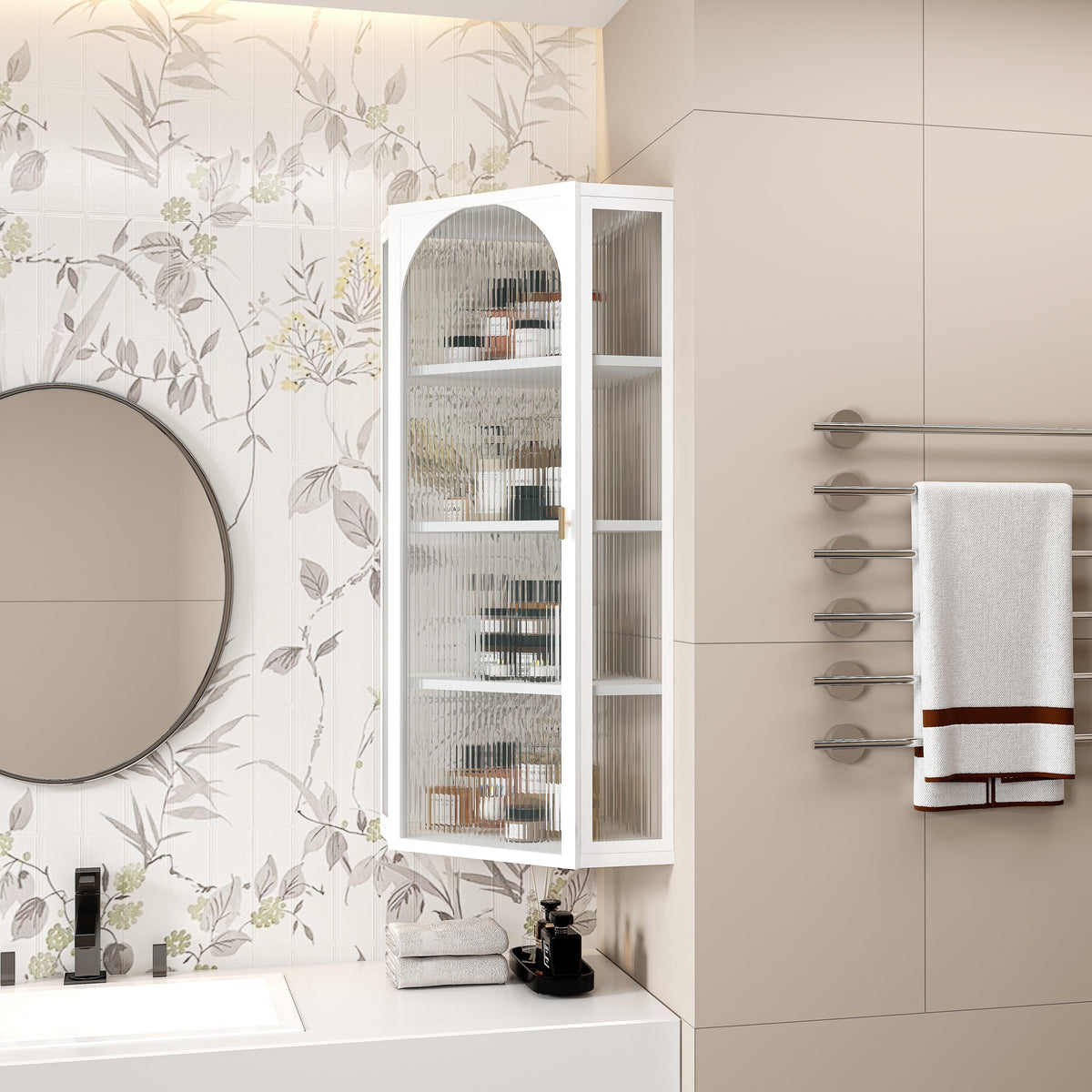 Glass Door Wall Mounted Corner Cabinet