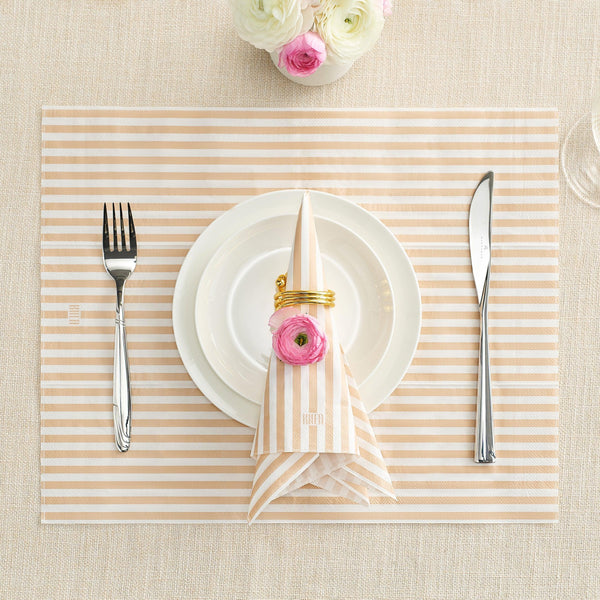 Tonal Striped Disposable Napkin Set in Beige, 100 Pieces