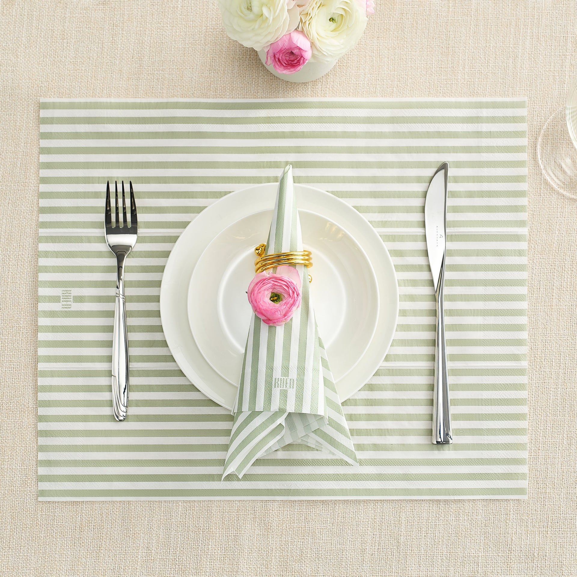 Tonal Striped Disposable Napkin Set in Green, 100 Pieces