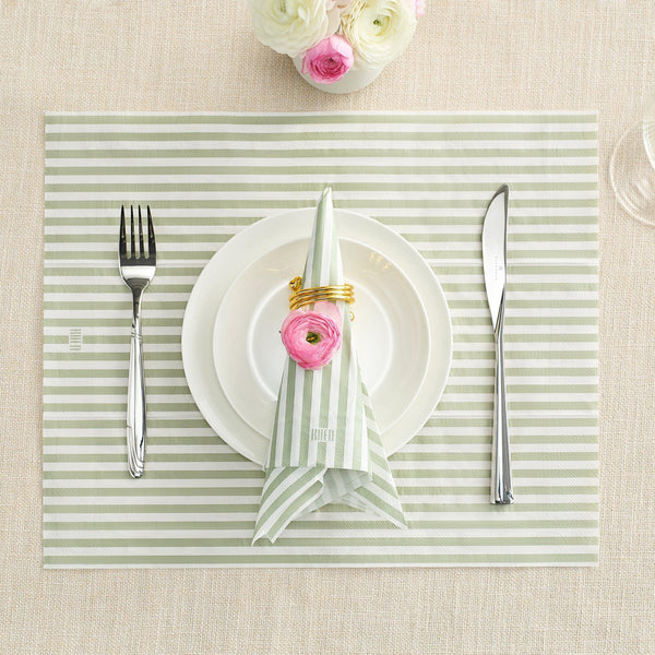 Tonal Striped Disposable Napkin Set in Green, 100 Pieces