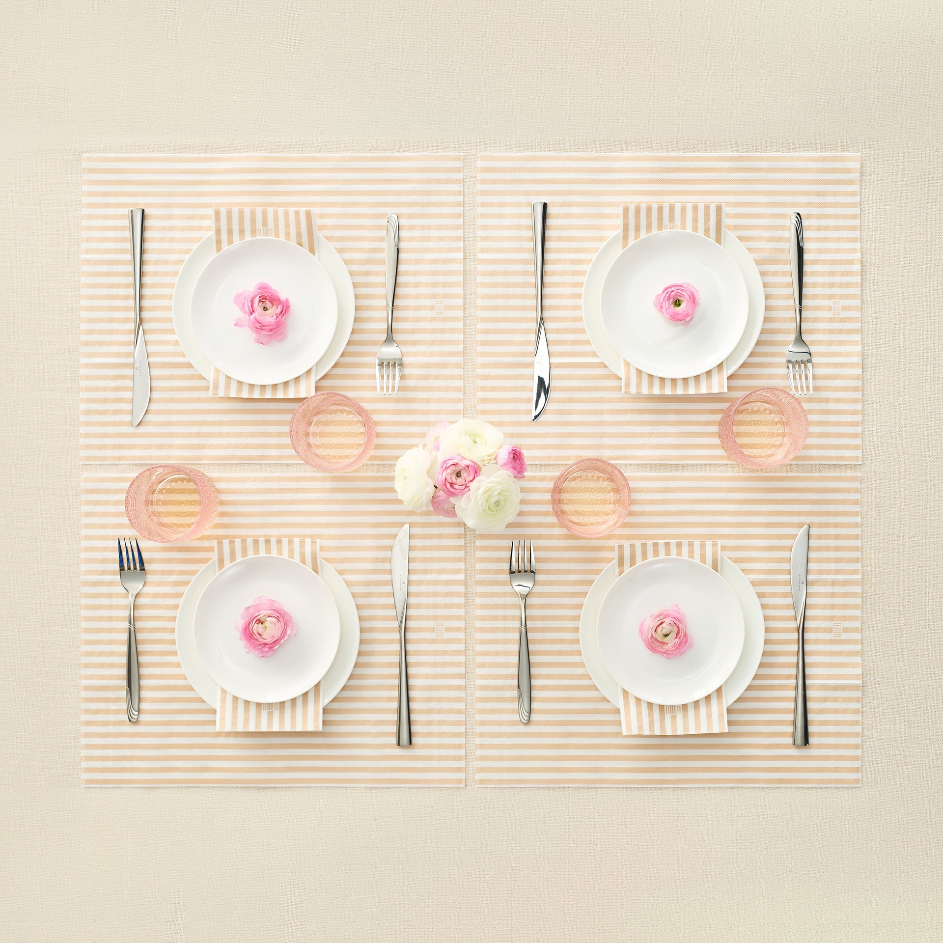 Tonal Striped Disposable Napkin Set in Beige, 100 Pieces
