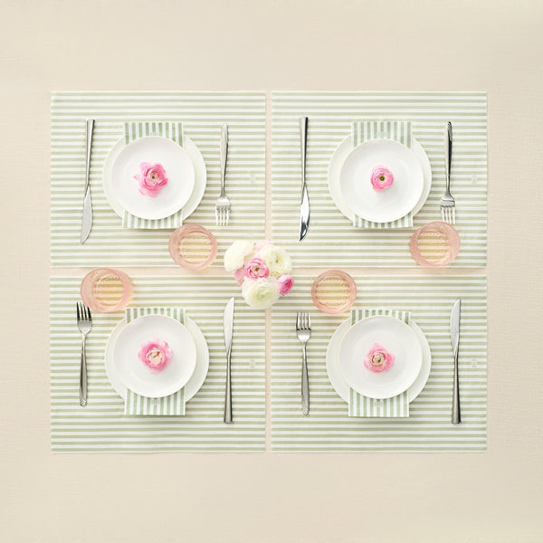 Tonal Striped Disposable Napkin Set in Green, 100 Pieces