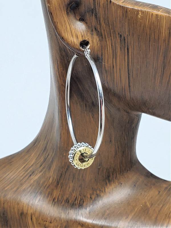 Large Stainless Steel 9mm Bullet Hoop Earrings