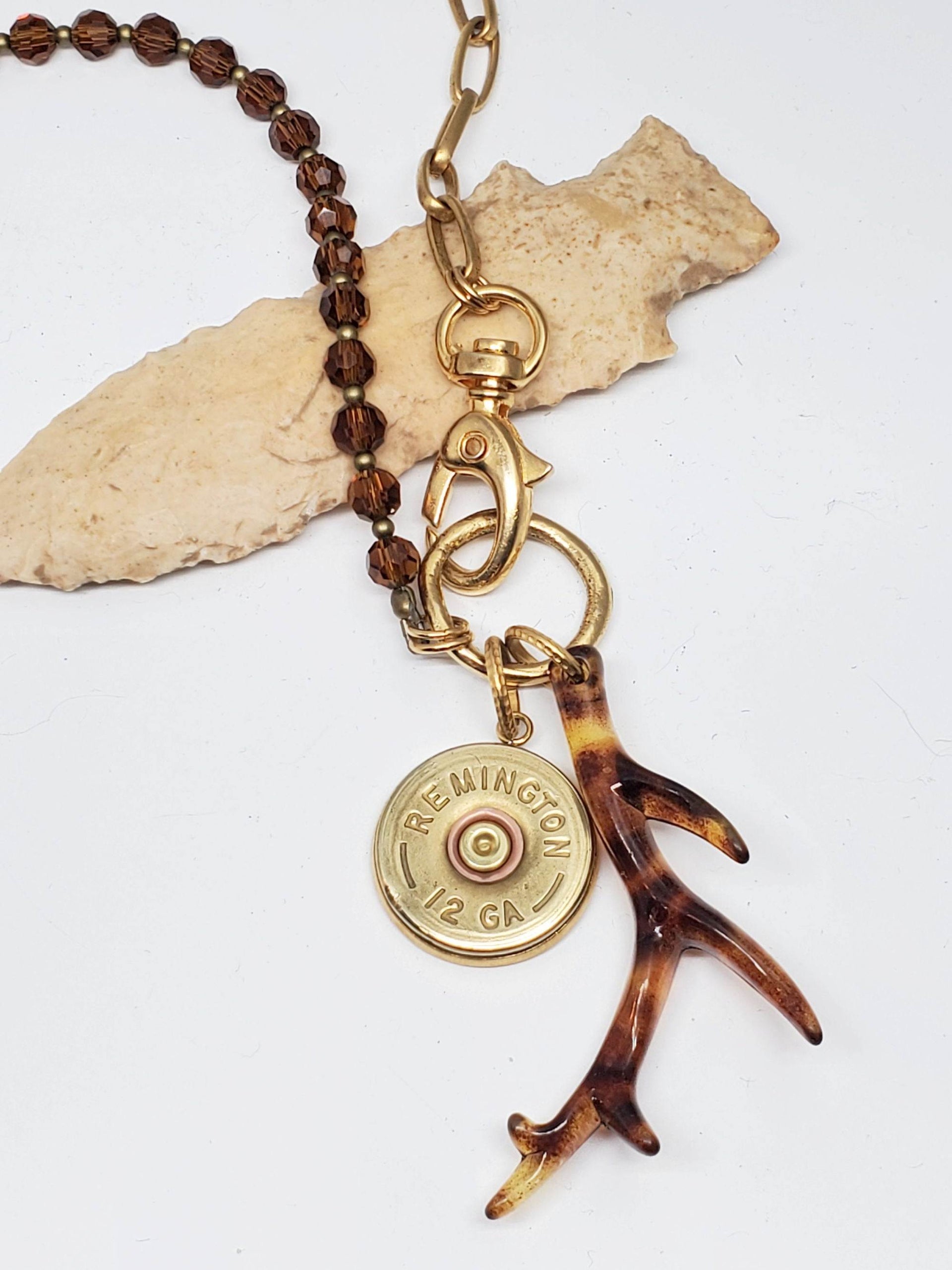 Tortoise Antler & 12 Gauge Topaz Beaded Gold Charm Necklace
