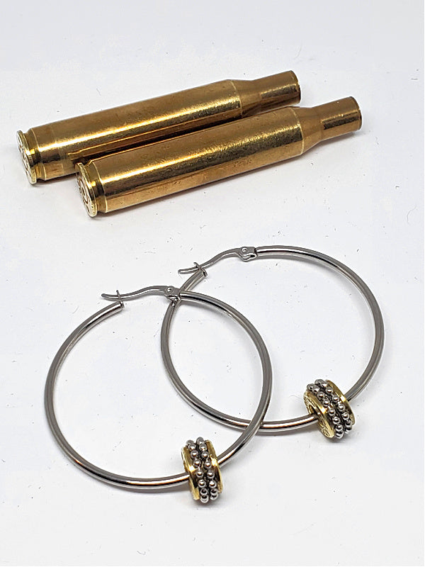 Large Stainless Steel 9mm Bullet Hoop Earrings