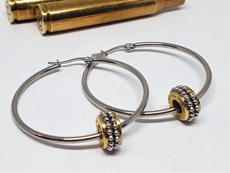 Large Stainless Steel 9mm Bullet Hoop Earrings