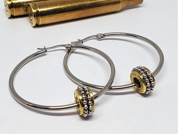Large Stainless Steel 9mm Bullet Hoop Earrings