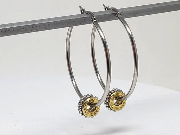 Large Stainless Steel 9mm Bullet Hoop Earrings
