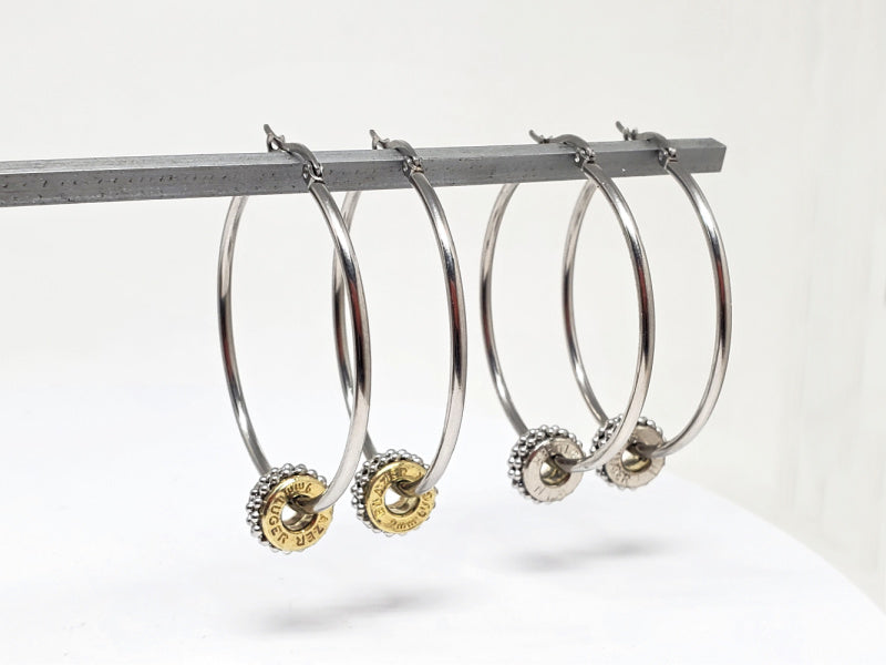 Large Stainless Steel 9mm Bullet Hoop Earrings