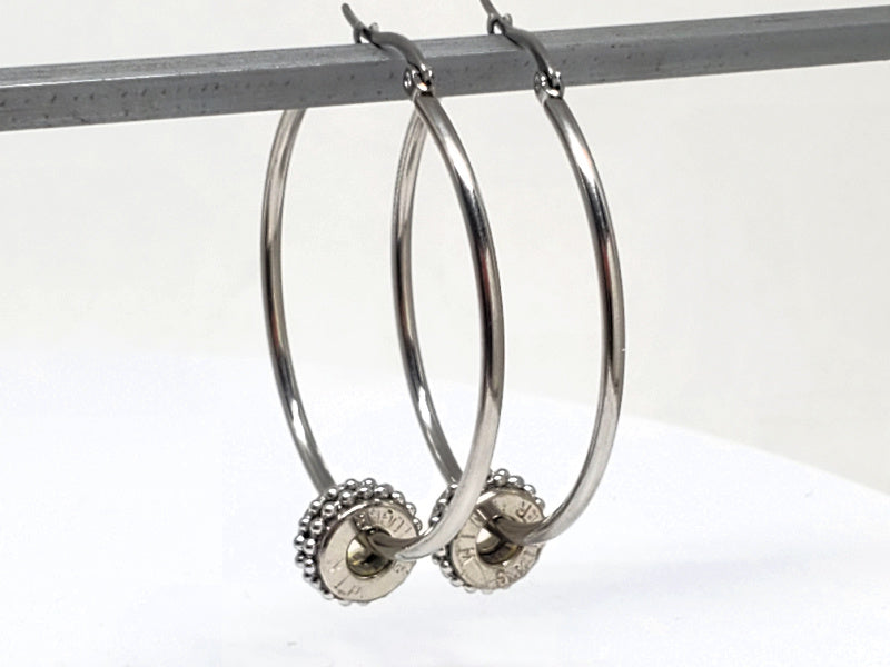 Large Stainless Steel 9mm Bullet Hoop Earrings
