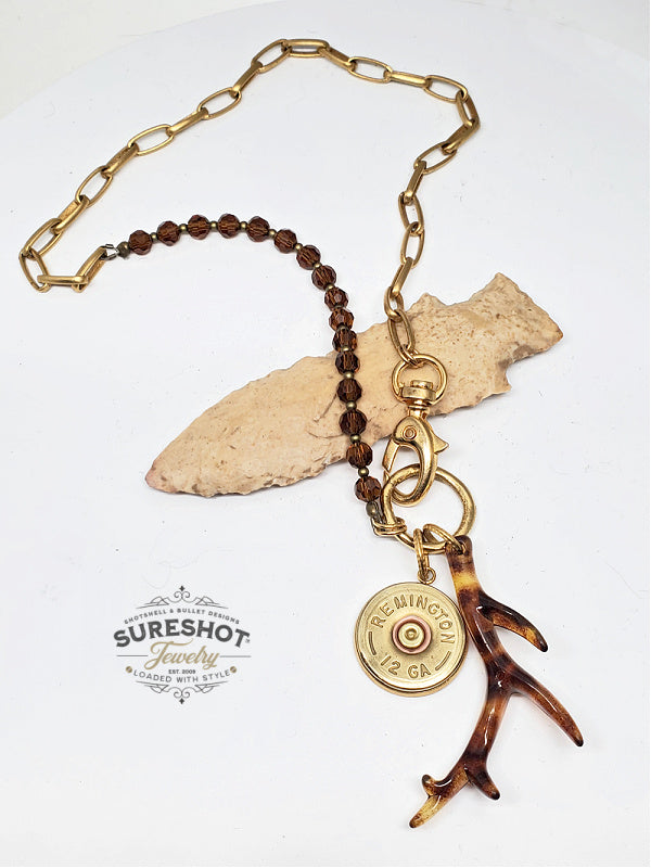 Tortoise Antler & 12 Gauge Topaz Beaded Gold Charm Necklace