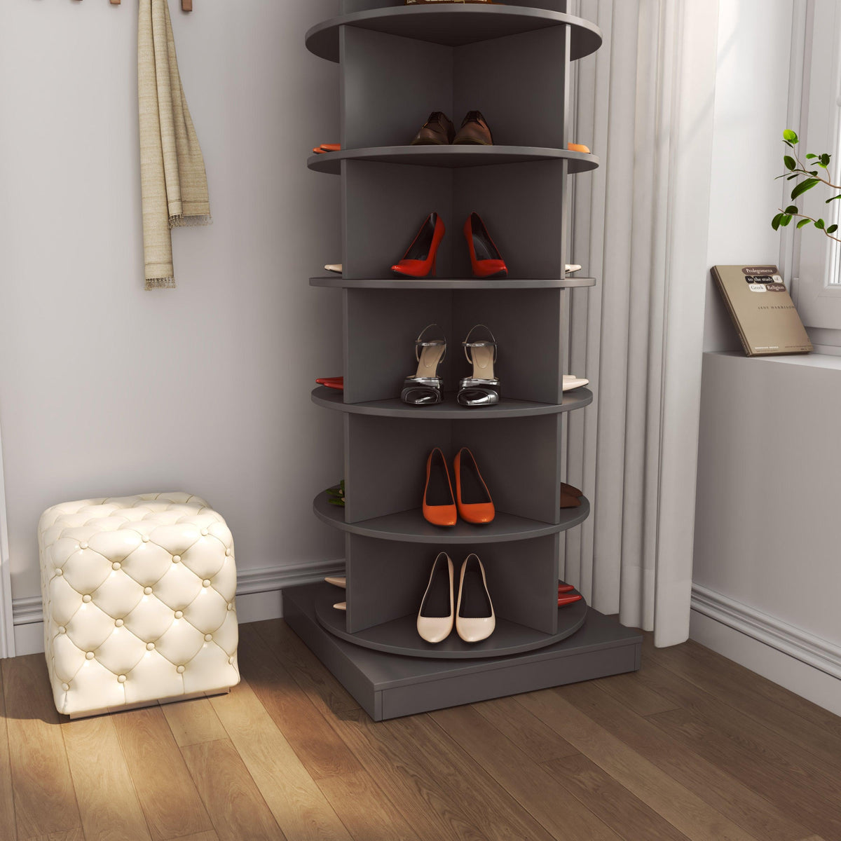 Grey 360 Rotating Shoe Cabinet - 6 Layers