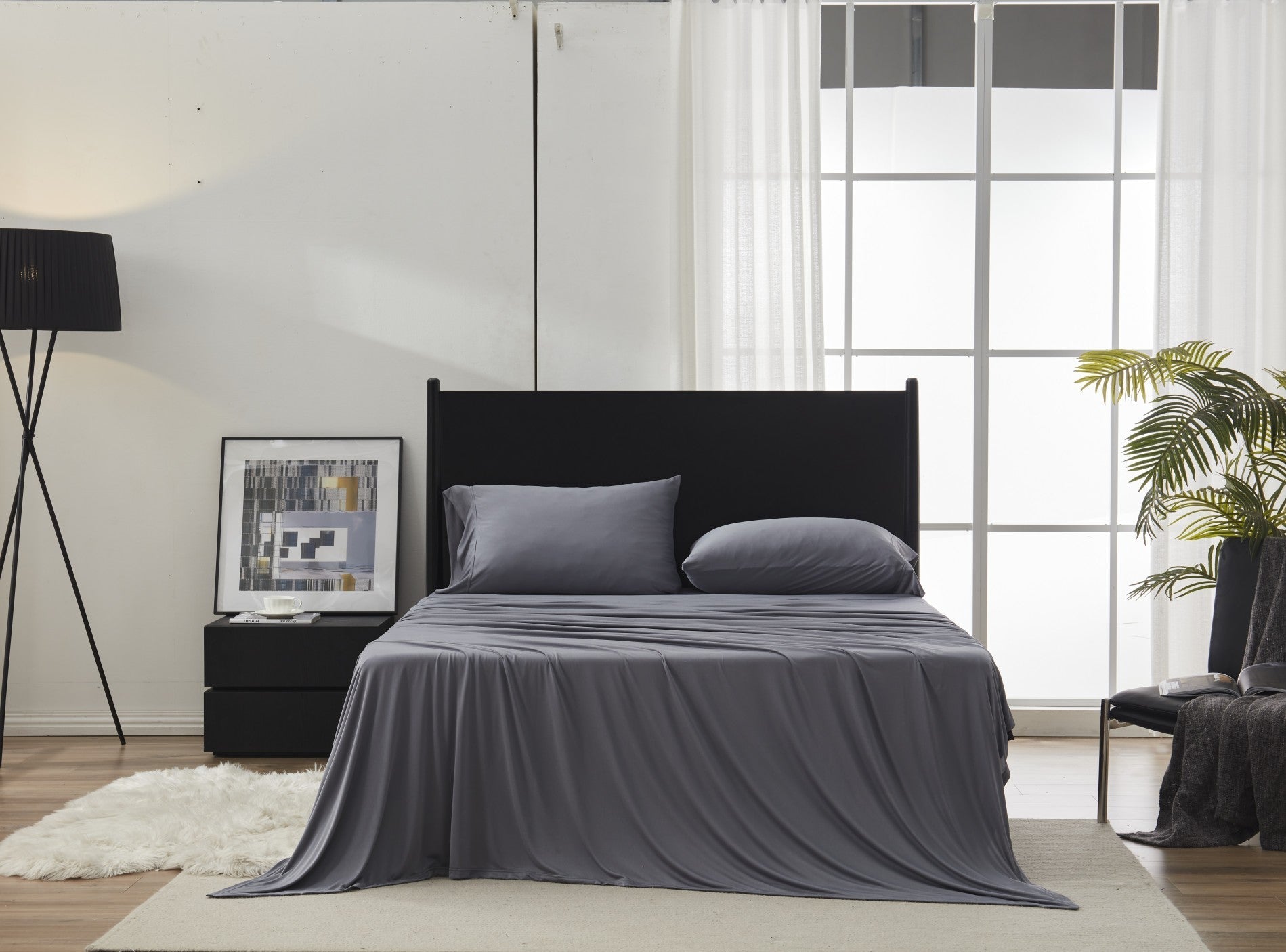 100% Microfiber Jersey Knit Sheet Set with Pillowcases-Grey Sleep Zone
