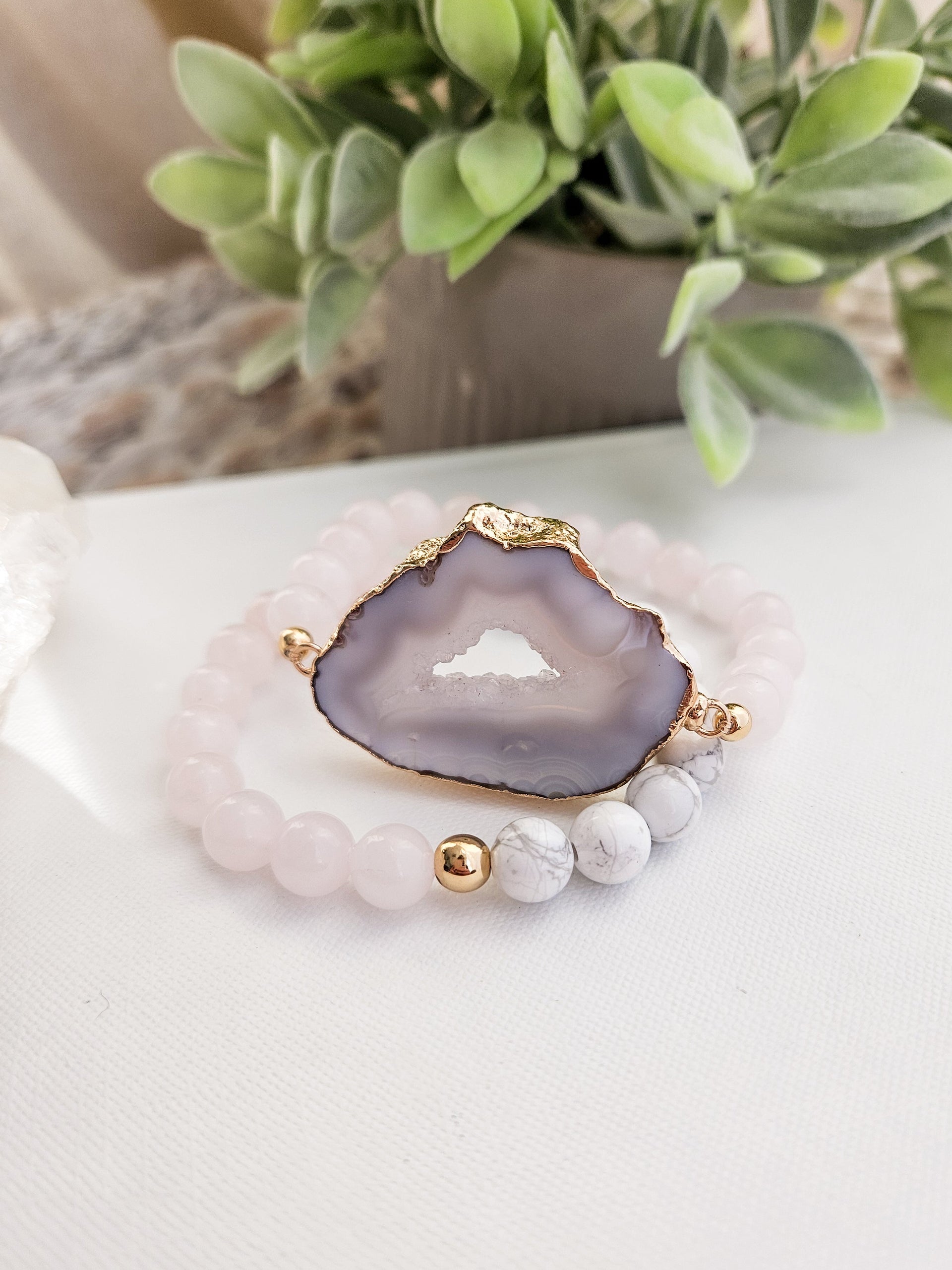 Rose Quartz and Agate connector bracelet