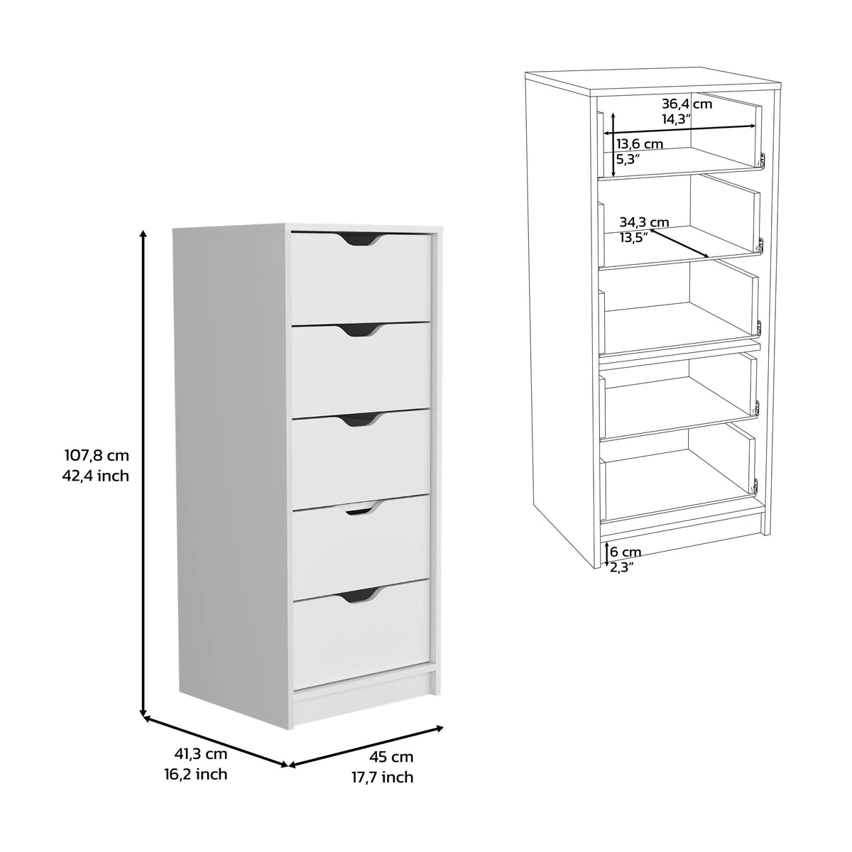 5-Drawer Slim Dresser