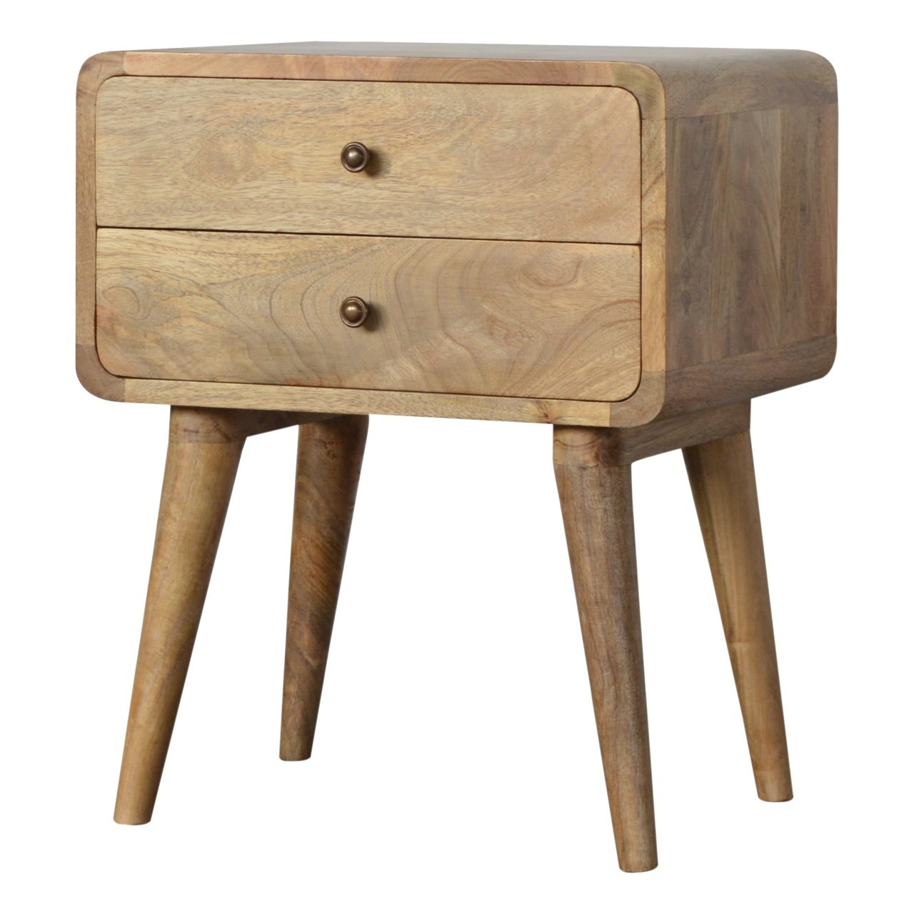 Solid Wood Curved Bedside Table with 2 Drawers